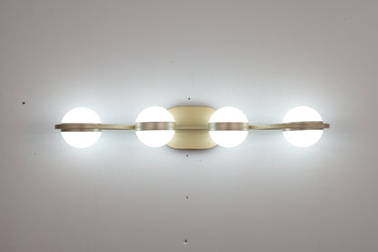 LED Bathroom Vanity Lights Fixtures, 4-Lights Brushed Brass  Globe Glass Shade Over Mirror