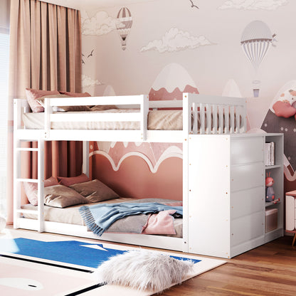 Twin over Twin Bunk Bed with 4 Drawers and 3 Shelves-White（OLD SKU: LP000067AAK）