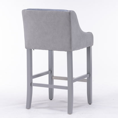 A&A Furniture,28 Inch Seat High Barstool with Accent Nail Trim, Assorted Colors Leathaire Fabric,Set of 2,Stone Blue and Gray,SW1826BL