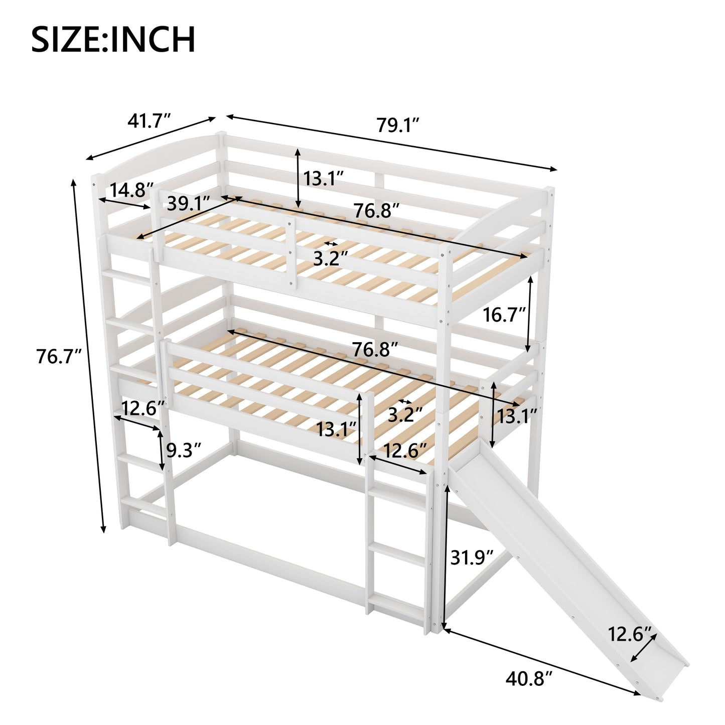 Twin over Twin over Twin Adjustable Triple Bunk Bed with Ladder and Slide,White(OLD SKU:SM000508AAK)(Expected Arrival Time:7.15)