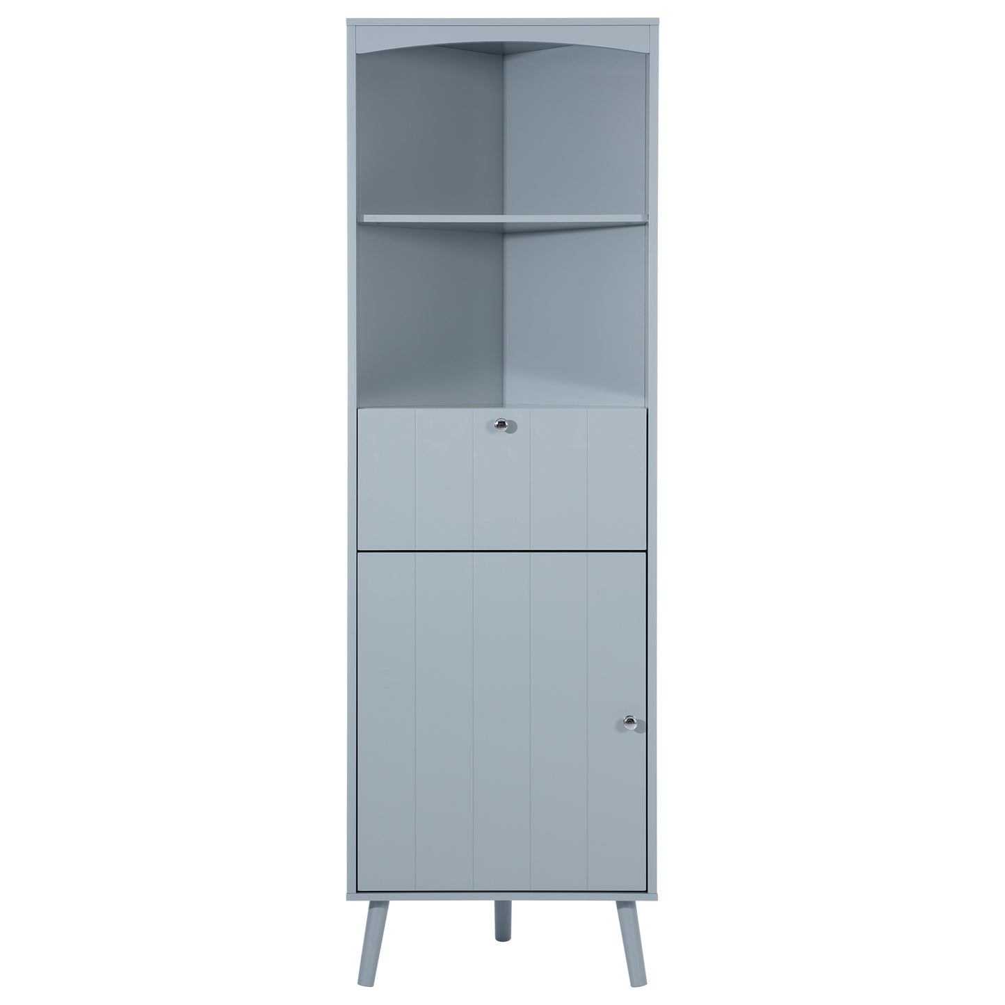 Gray Triangle Elegant Corner Cabinet with Open Shelves, MDF Board, Anti-toppling Device, Painting Surface, Large Storage Space for Limited Space