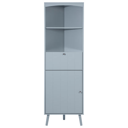 Gray Triangle Elegant Corner Cabinet with Open Shelves, MDF Board, Anti-toppling Device, Painting Surface, Large Storage Space for Limited Space