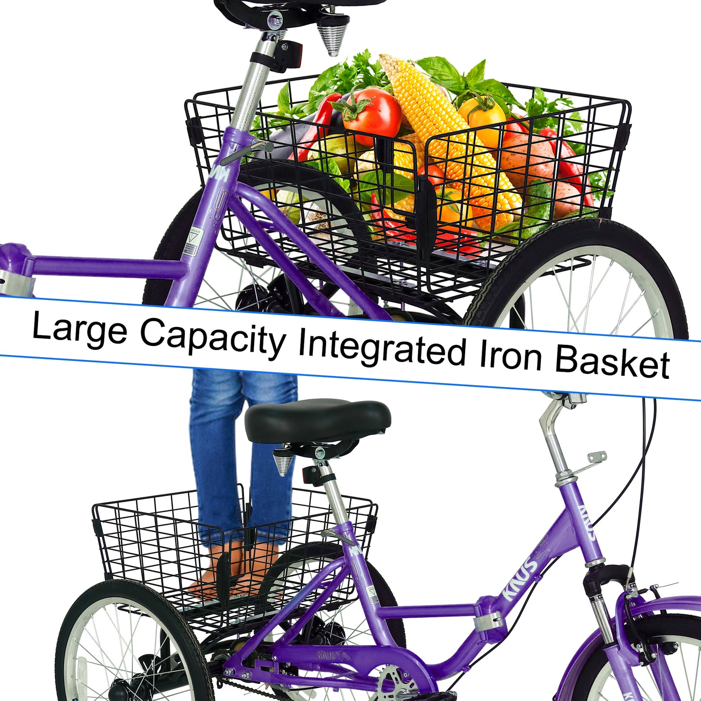 Adult Folding Tricycle ,Foldable 20 inch 3 Wheel Bikes,Single Speed Portable Cruiser Bicycles with Shopping Basket for Seniors,Women, Men