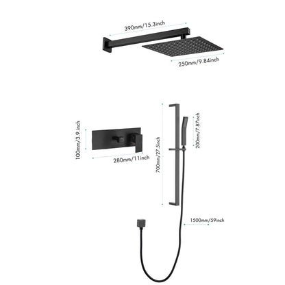 Shower System 10Inch Square Bathroom Luxury Rain Mixer Shower Combo Set Pressure Balanced Shower System with Shower Head, Hand Shower, Slide Bar, Shower Arm, Hose, and Valve Trim