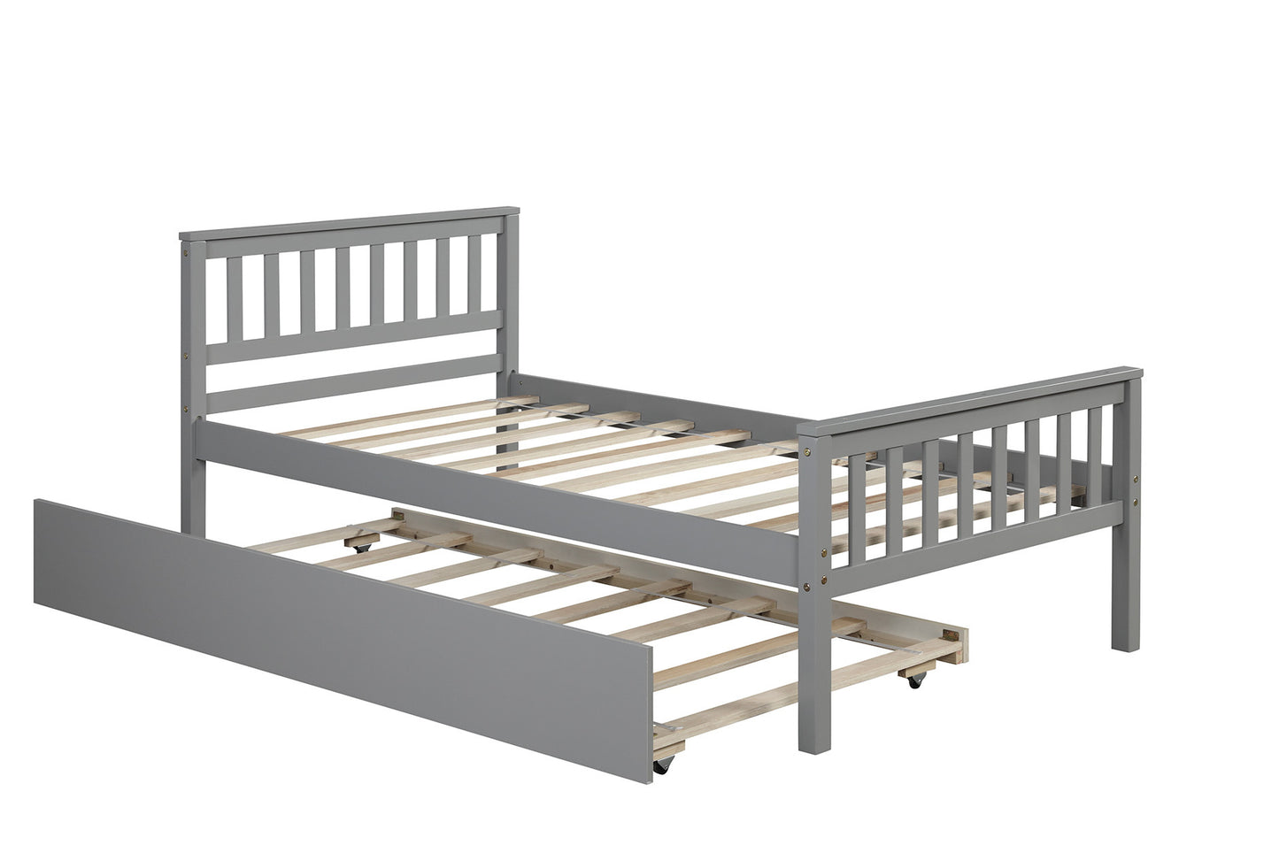 Twin Bed with Trundle, Platform Bed Frame with Headboard and Footboard, for Bedroom Small Living Space,No Box Spring Needed，Grey