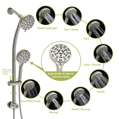 Multi Function Dual Shower Head - Shower System with 4.7" Rain Showerhead, 8-Function Hand Shower, Adjustable Slide Bar,Brushed Nickel