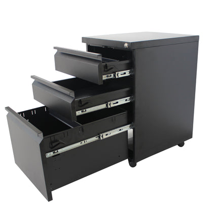 3 Drawer File Cabinet with Lock, Steel Mobile Filing Cabinet on Anti-tilt Wheels, Rolling Locking Office Cabinets Under Desk for Legal/Letter Size