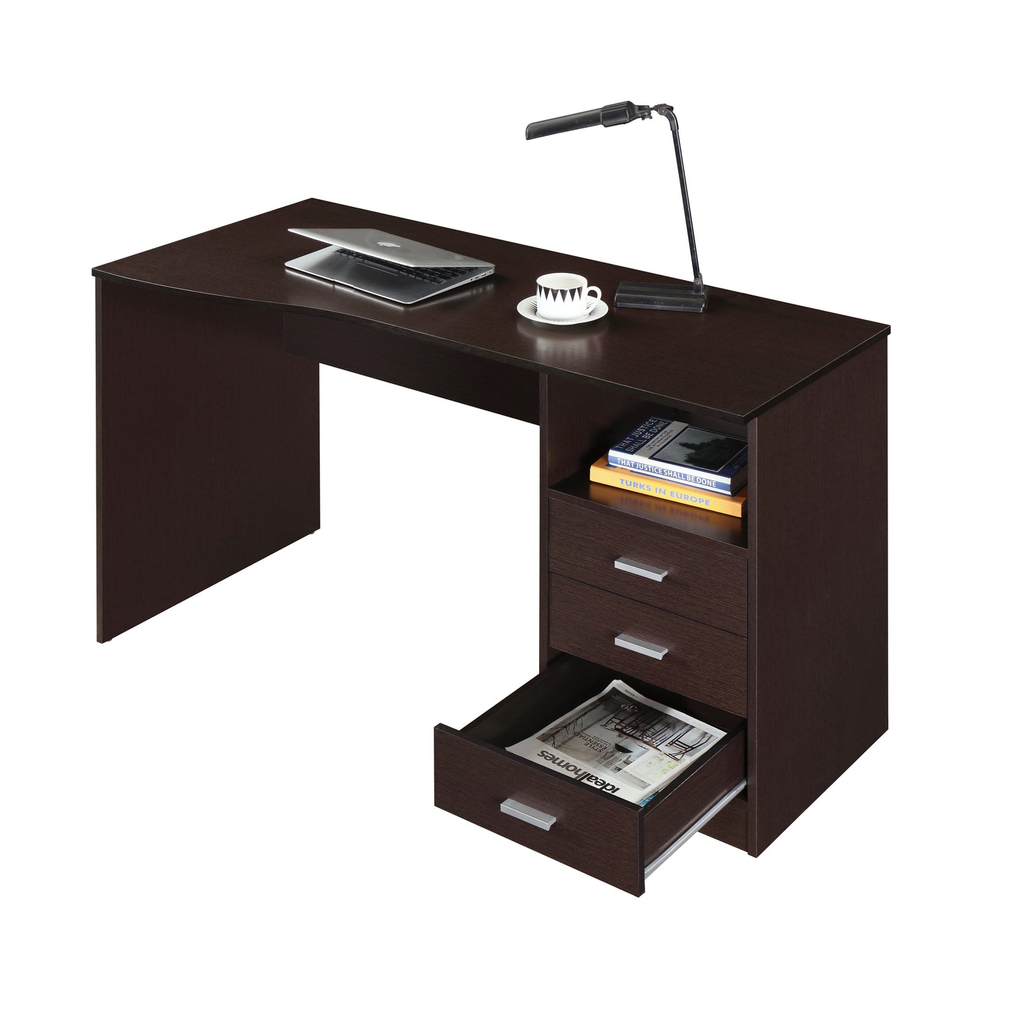 Techni Mobili Classic Computer Desk with Multiple Drawers, Wenge