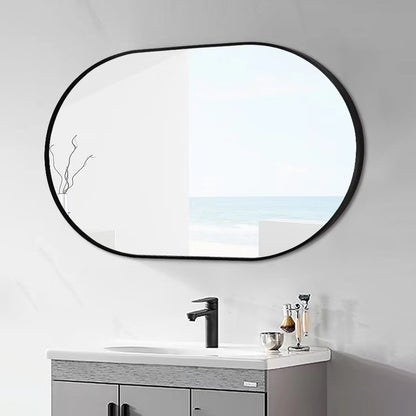 Wall Mounted Mirror, 36’’x18’’ Oval Bathroom Mirror, Black Vanity Wall Mirror w/ Stainless Steel Metal Frame & Pre-Set Hooks for Vertical & Horizontal Hang, Ideal for Bedroom, Bathroom