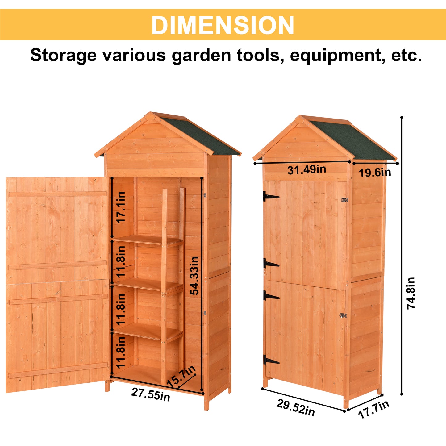 Outdoor Storage Shed - Wood Garden Storage Cabinet - Waterproof Tool Storage Cabinet with Lockable Doors for Garden, Patio, Backyard, Backyard, Patio, Lawn, Meadow, Farmland