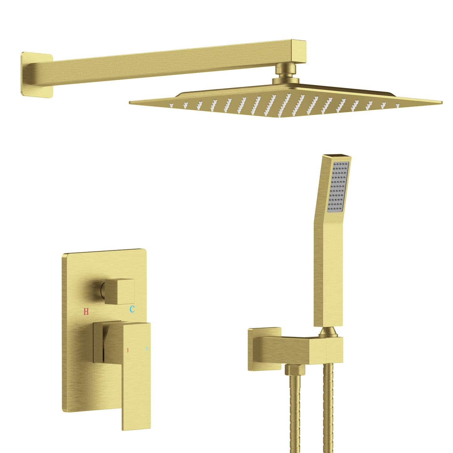 Shower System Shower Faucet Combo Set Wall Mounted with 10" Rainfall Shower Head and handheld shower faucet, Brushed Gold Finish with Brass Valve Rough-In