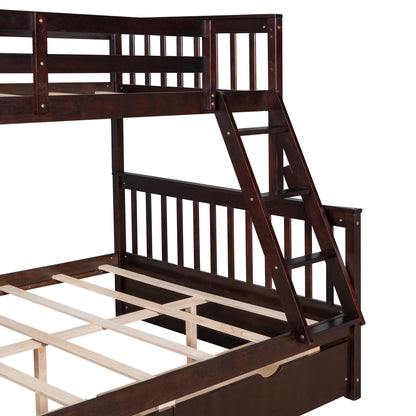 Twin-Over-Full Bunk Bed with Ladders and Two Storage Drawers(Espresso)( old sku:LT000165AAP）