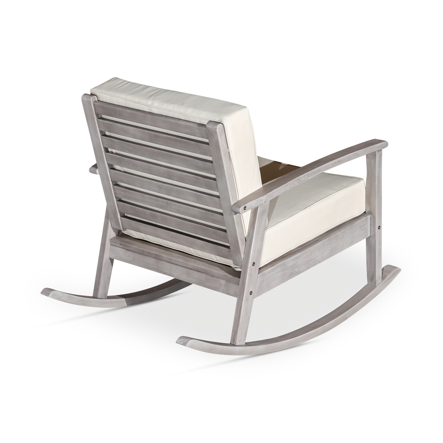 Eucalyptus Rocking Chair with Cushions, Silver Gray Finish, Cream Cushions