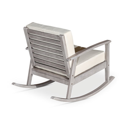 Eucalyptus Rocking Chair with Cushions, Silver Gray Finish, Cream Cushions