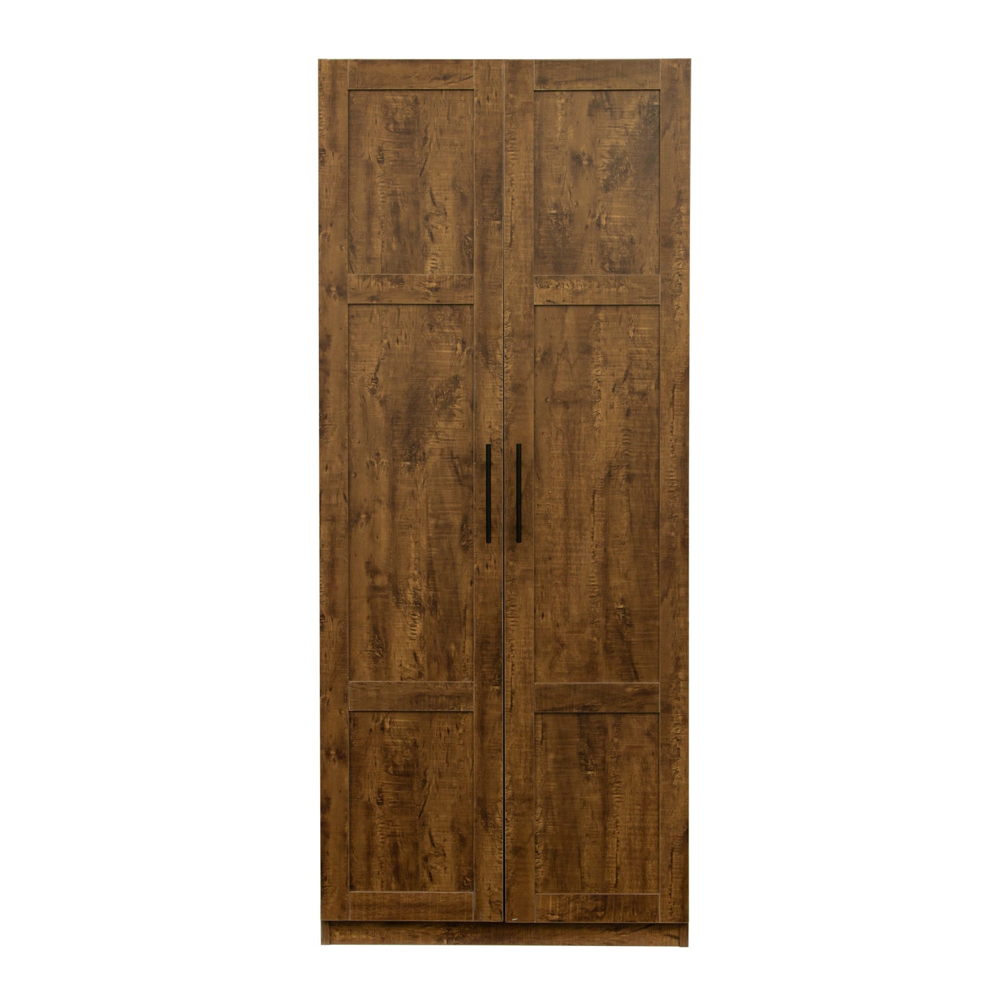 High wardrobe and kitchen cabinet with 2 doors and 3 partitions to separate 4 storage spaces, walnut