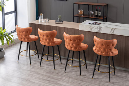 A&A Furniture,Counter Height 25" Modern Leathaire Fabric bar chairs,180° Swivel Bar Stool Chair for Kitchen,Tufted Gold Nailhead Trim Bar Stools with Metal Legs,Set of 2 (Orange)