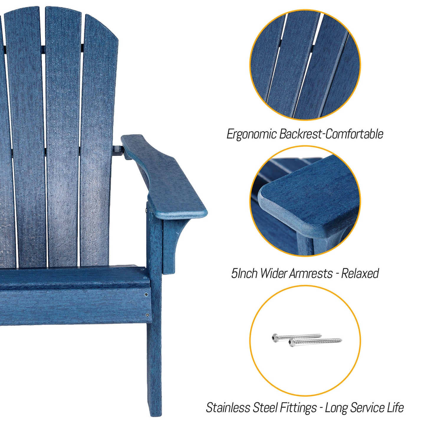 HDPE Adirondack Chair Sunlight Resistant no-Fading Snowstorm Resistant Outdoor Chair Patio Adirondack Chairs Ergonomic Comfort Widely Used for Fire Pits Decks Gardens Campfire Chairs-Blue