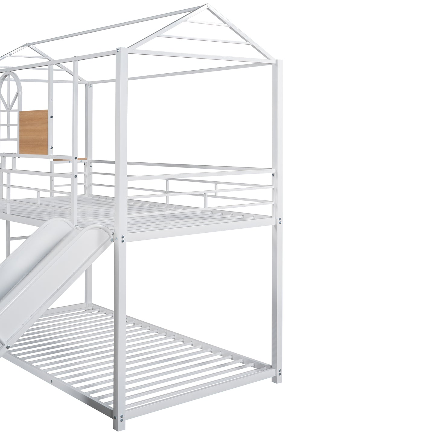 Twin Over Twin Metal Bunk Bed ,Metal Housebed With Slide,Three Colors Available.(White with White  Slide)(OLD SKU :LP000095AAK)