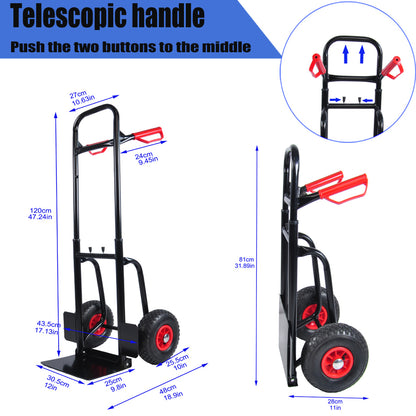 Heavy duty manual truck with double handles 330 lb steel trolley for moving heavy platform truck with 10 "rubber wheels for moving/warehouse/garden/grocery