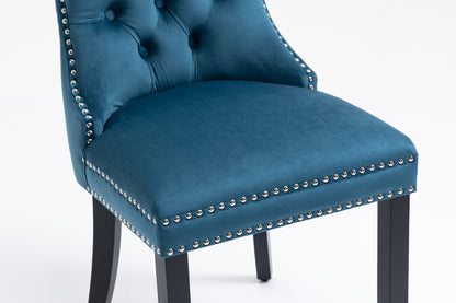 Upholstered Button Tufted Back  Velvet Dining Chair with Nailhead Trim and Solid Wood Legs 2 Sets