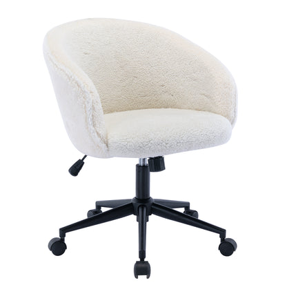 HengMing Desk Chair Faux Fur Task Chair,Modern Cute Accent Armchair  Swivel Makeup Stool for Bedroom, White