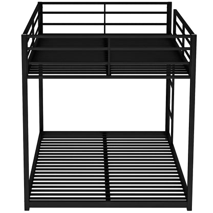 Full over Full Metal Bunk Bed, Low Bunk Bed with Ladder, Black（Old SKU:MF197034AAB）