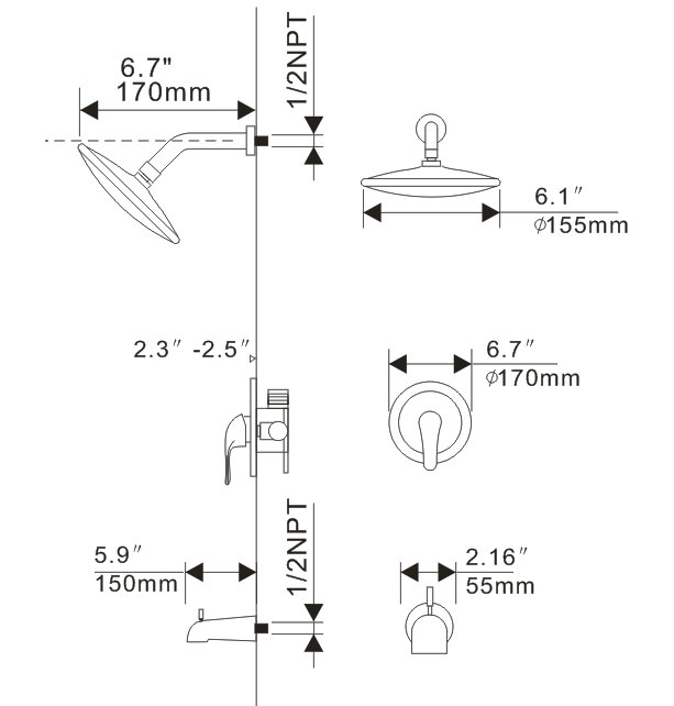 Tub And Shower Faucet with Rough-In Valve