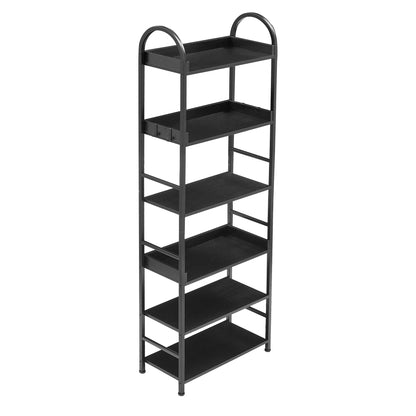 70.8 Inch Tall Bookshelf, 6-tier Shelves with Round Top Frame, MDF Boards, Adjustable Foot Pads, Black