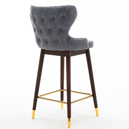 A&A Furniture,29.9" Modern Leathaire Fabric bar chairs, Tufted Gold Nailhead Trim Gold Decoration Bar stools,Set of 2 (Stone Blue)