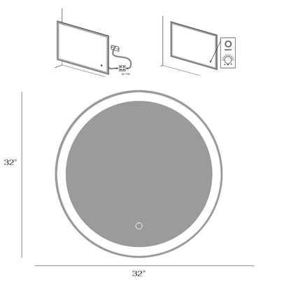 32 in. Round Wall-Mounted Dimmable LED Bathroom Vanity Mirror with Defogger and Bluetooth Music Speaker