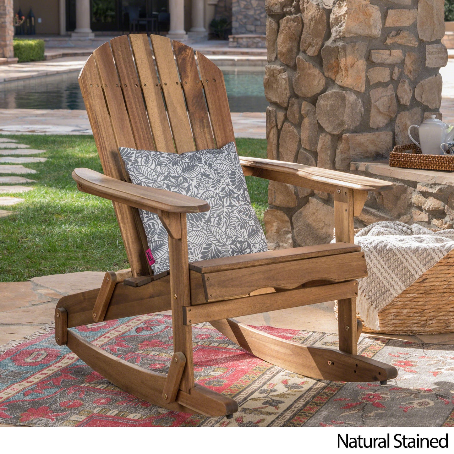 Vivian Outdoor Acacia Adirondack Rocking Chair Natural Wood