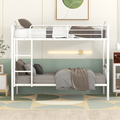 Twin Over Twin Metal Bunk Bed,Divided into Two Beds(White)（OLD SKU:MF280424AAK）