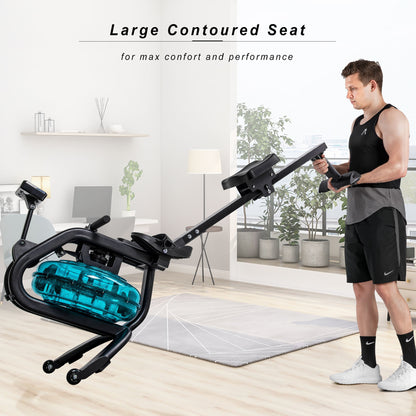 Water Rowing Machine Rower with LCD Monitor, Exercise Workout Water Rower for Home Use