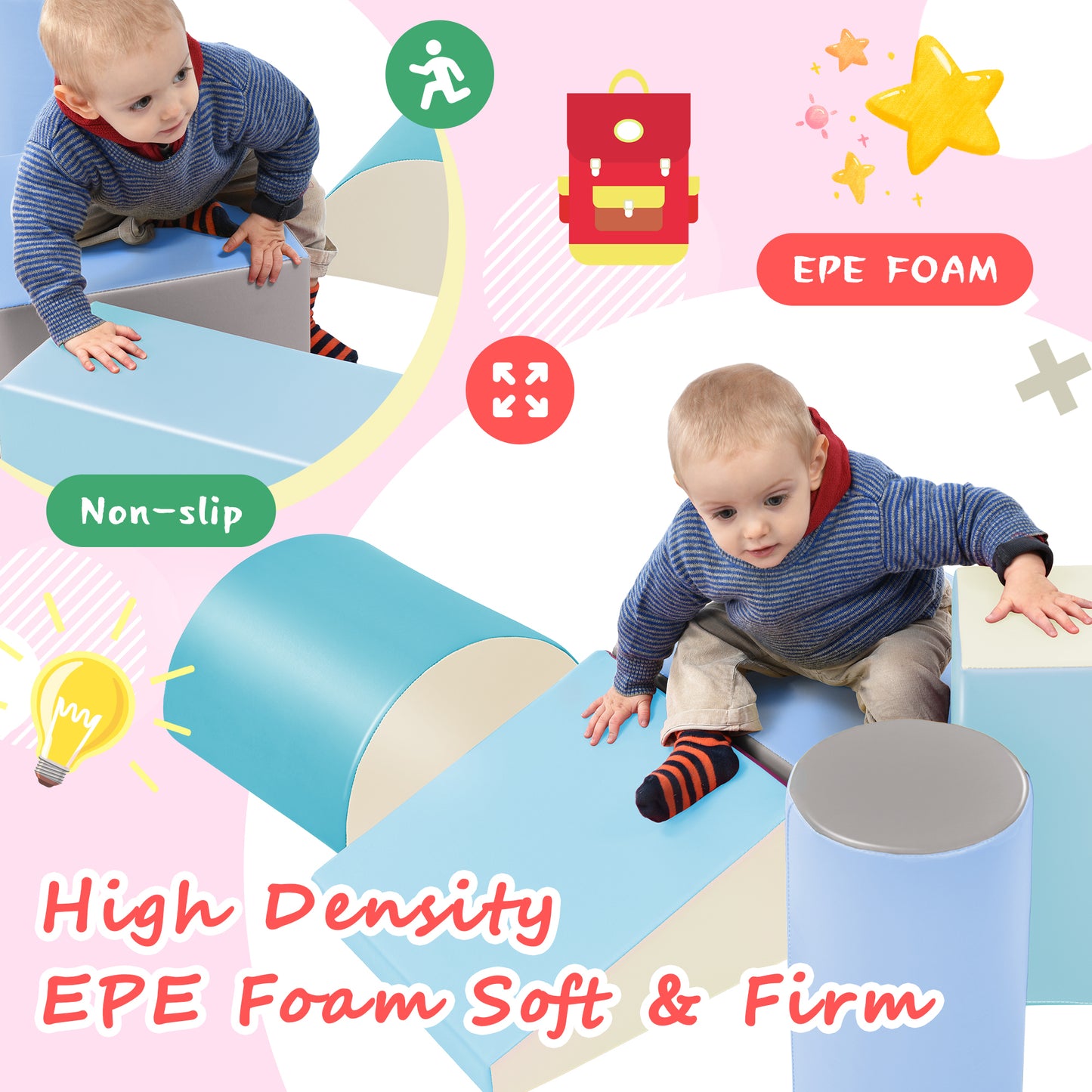 Soft Climb and Crawl Foam Playset, Safe Soft Foam Nugget Shapes Block for Infants, Preschools, Toddlers, Kids Crawling and Climbing Indoor Active Stacking Play Structure