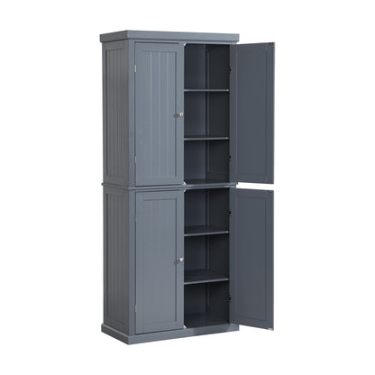 TOPMAX Freestanding Tall Kitchen Pantry, 72.4" Minimalist Kitchen Storage Cabinet Organizer with 4 Doors and Adjustable Shelves,Gray