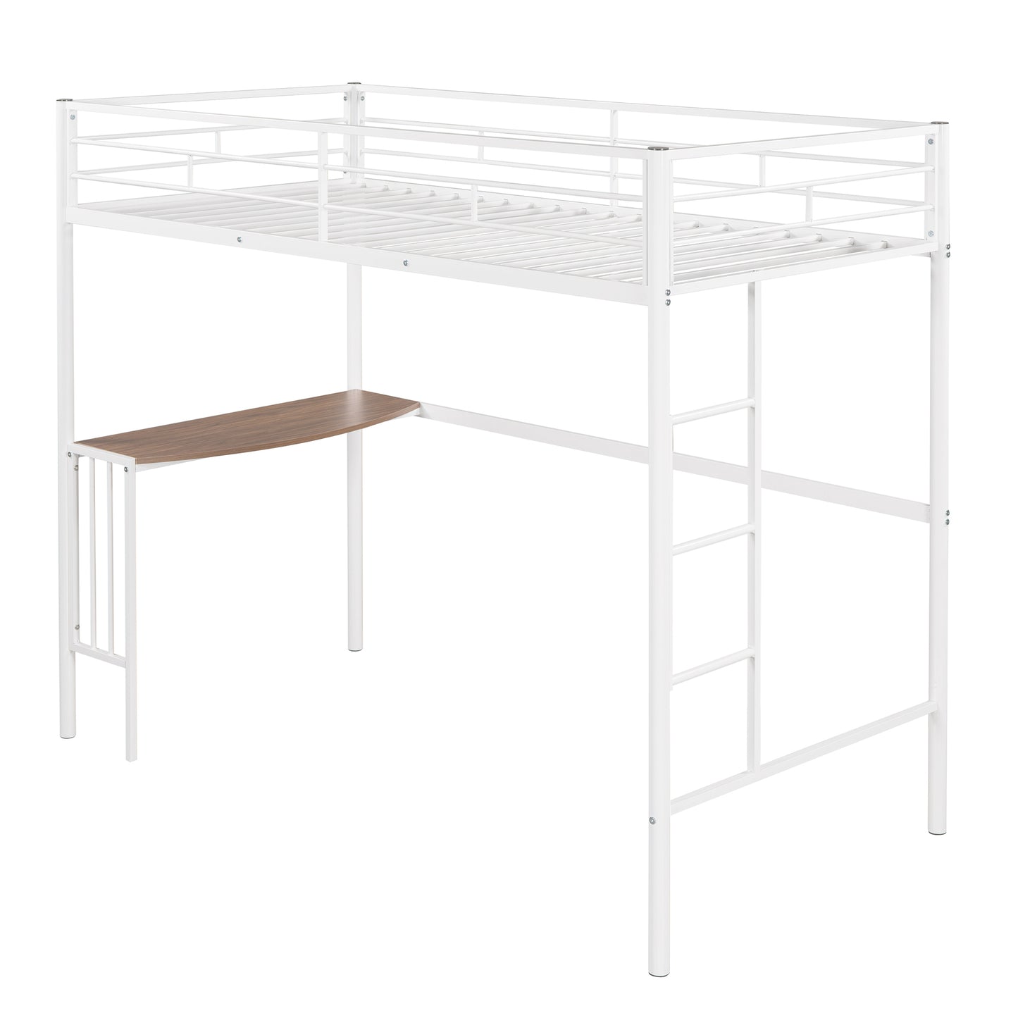 Twin Over Full Metal Bunk Bed with Desk, Ladder and Quality Slats for Bedroom, Metallic  White（OLD SKU :LP000092AAK）