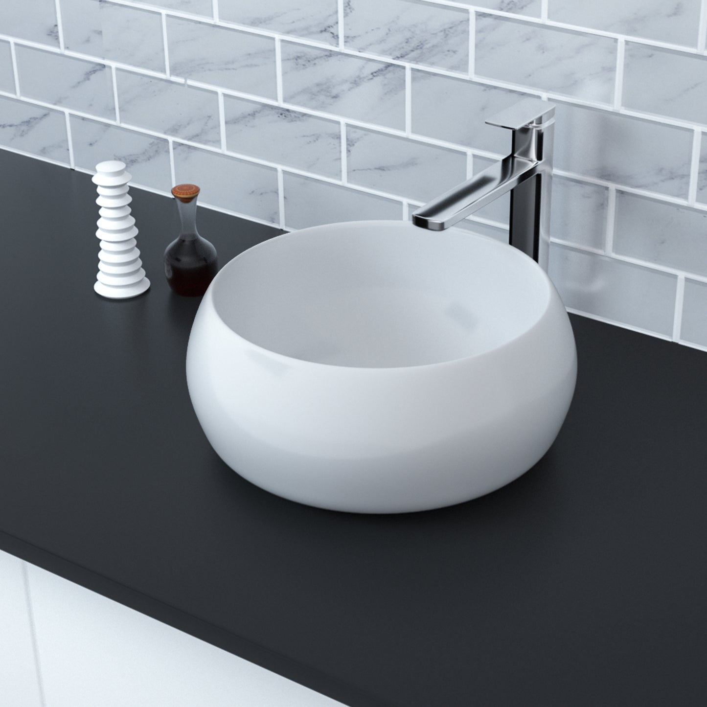 Vessel Bathroom Sink Basin in White Ceramic