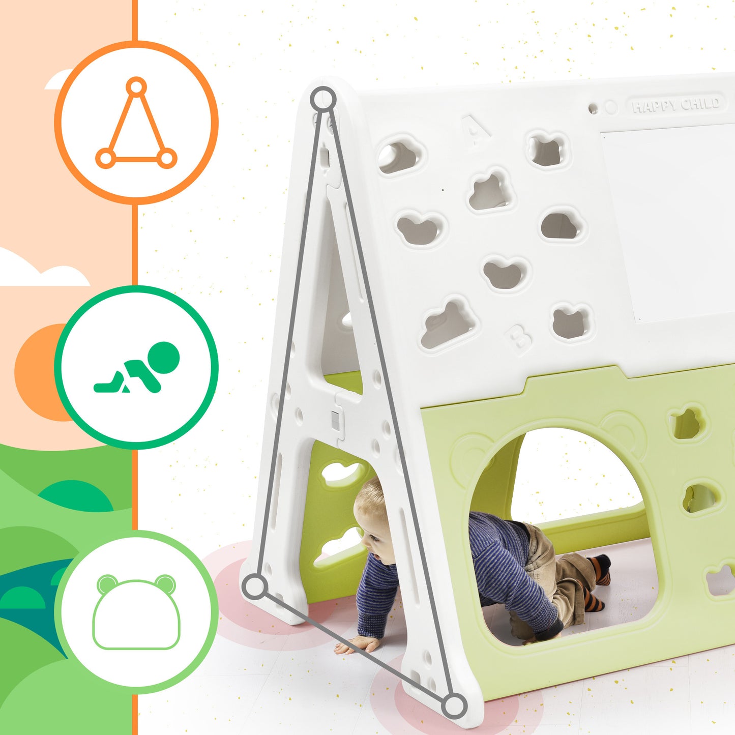 6-in-1 Toddler Climber and Swing Set Kids Playground Climber Swing Playset with Tunnel, Climber, Whiteboard,Toy Building Block Baseplates, Basketball Hoop Combination for Babies