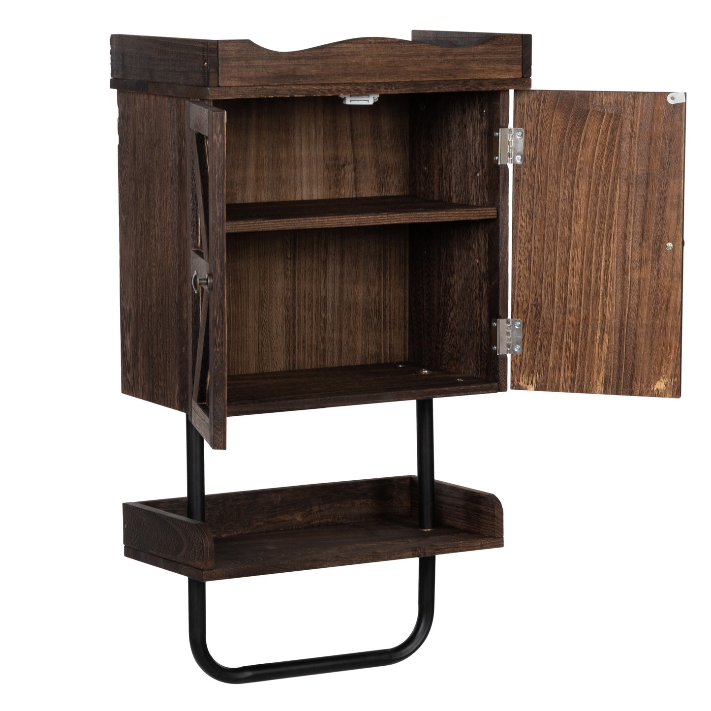 Bathroom Storage Cabinet with One Open Shelf, Wall Mounted Wooden Cabinet, Antique Brown