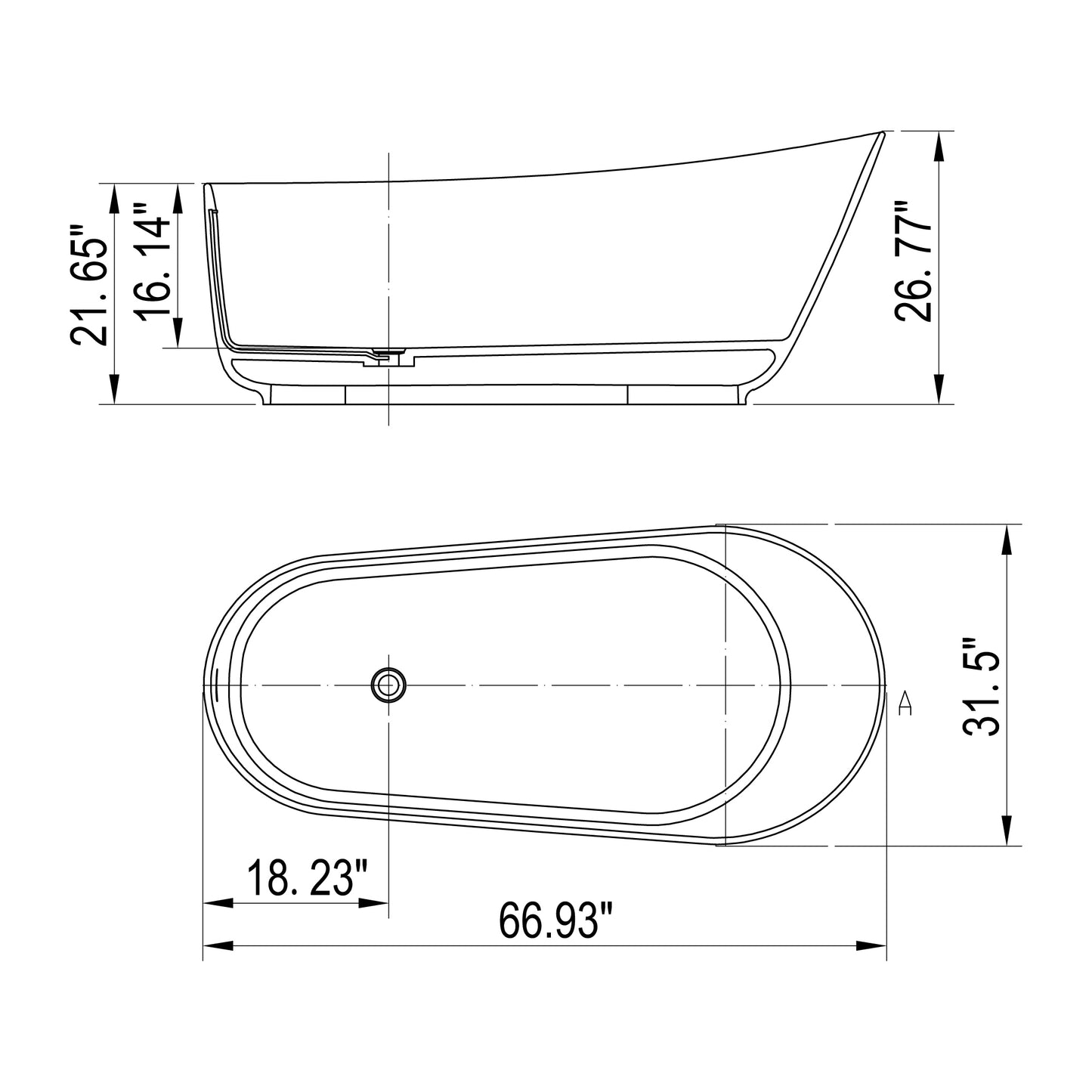 67 inch small size freestanding artificial stone solid surface bathtub for bathroom