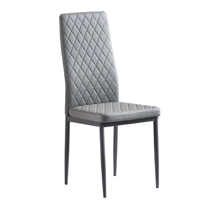 Light Gray modern minimalist dining chair leather sprayed metal pipe diamond grid pattern restaurant home conference chair set of 4