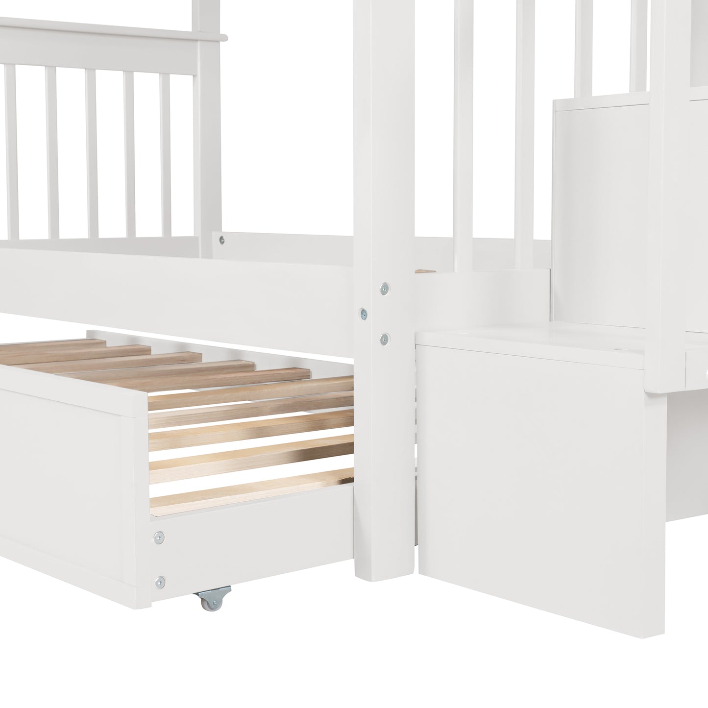 Stairway Twin-Over-Twin Bunk Bed with Twin size Trundle for Bedroom, Dorm, Adults, White( old sku: LP000209AAK )