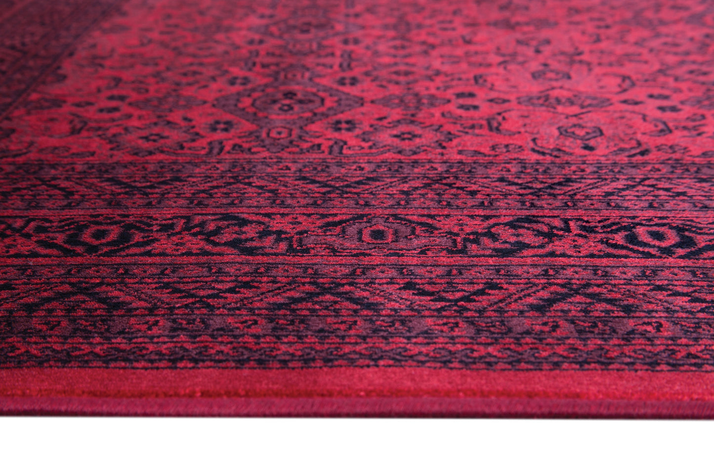 Aurora Border Red and Black Viscose Area Rug 8x10