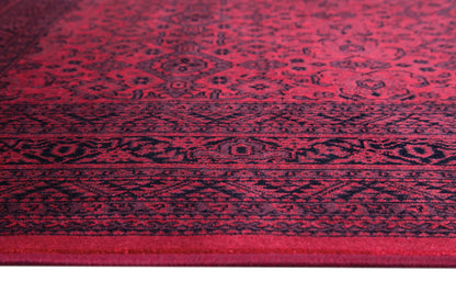 Aurora Border Red and Black Viscose Area Rug 4x6