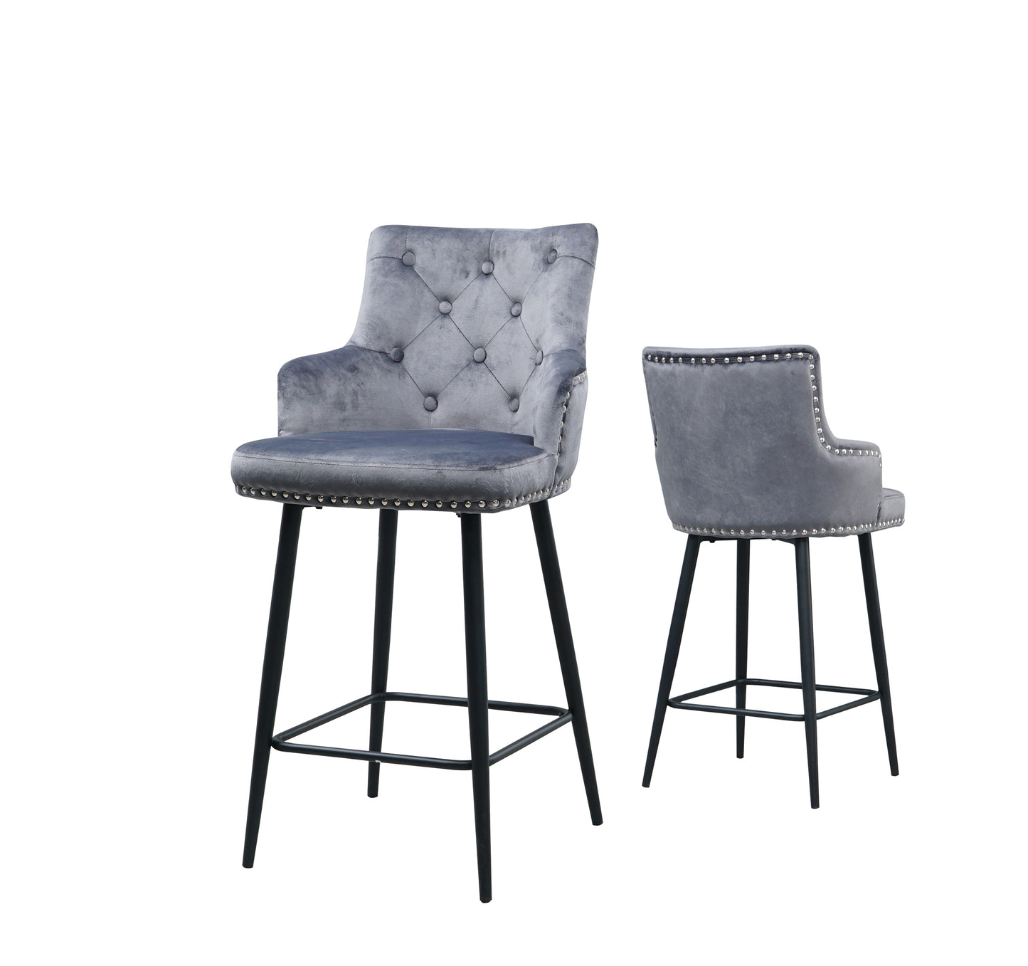 Modern style bar chair with armrests and footrests, riveted design is more fashionable（set of 2）