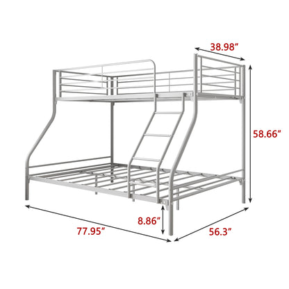 Heavy Duty Twin-Over-Full Metal Bunk Bed, Easy Assembly with Enhanced Upper-Level Guardrail, Silver