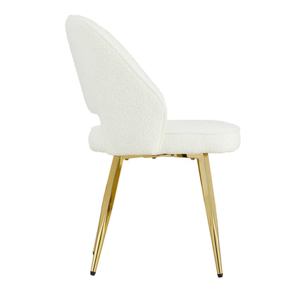 Modern Dining Chairs,Teddy Velvet Accent Chair, Living Room Leisure Chairs, Upholstered Side Chair with Golden Metal Legs for Dining Room Kitchen Vanity Patio Club Guest (Set of 2) （White  Chairs）