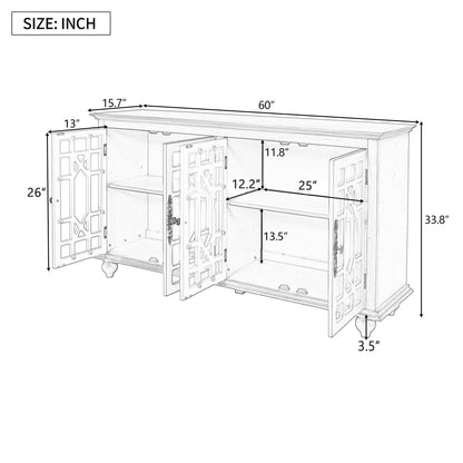 TREXM Sideboard with Adjustable Height Shelves, Metal Handles, and 4 Doors for Living Room, Bedroom, and Hallway (Espresso)