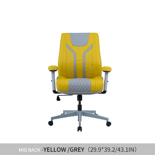 Office Desk Chair, Air Cushion Mid Back Ergonomic Managerial Executive Chairs, Headrest and Lumbar Support Desk Chairs with Wheels and Armrest, Yellow/Grey