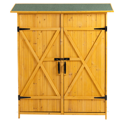 56”L x 19.5”W x 64”H Outdoor Storage Shed with Lockable Door, Wooden Tool Storage Shed w/Detachable Shelves & Pitch Roof, Natural